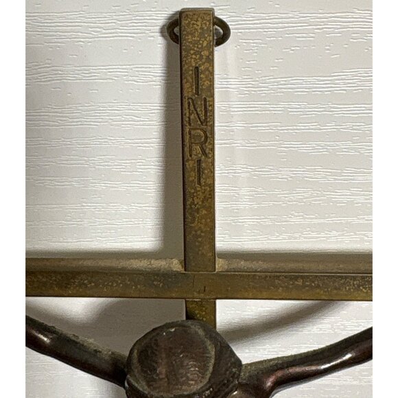 Vintage Brass Wall Crucifix Made In West Germany With INRI Inscription - Picture 2 of 8
